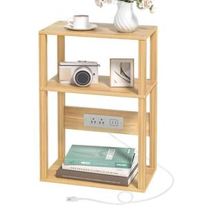 lot 1453 image: 3-Tier Small Narrow Bamboo Side Table with Charging Station, Skinny Nightstand for Small Space, Slim Bedside Table with Storage for Couch, Wooden Thin End Table with USB Ports and Outlets, Natural