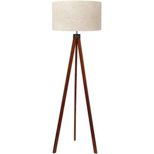 lot 1455 image: LEPOWER Wood Tripod Floor Lamp, Mid Century Standing Lamp, Modern Design Studying Light for Living Room, Bedroom, Study Room and Office, Flaxen Linen Shade with E26 Base Brown