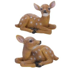 lot 1460 image: YukaBa Garden Resin Deer Figurine, Outdoor Garden Statue Deer Lying Down Sculpture Ornaments 6.7x4.5in, Polyresin, Full Color(2 Pcs)