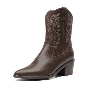 lot 1462 image: DREAM PAIRS Womens Cowboy Boots, Pointed Toe Chunky Heel Cowgirl Boots, Zipper Pull-On Stitched Western Boots Ankle Boots for Ladies,Size 8.5,DARK BROWN,SDAB2219W
