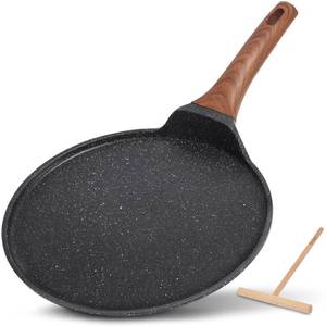 lot 1482 image: ESLITE LIFE 9.5 Inch Crepe Pan with Spreader, Nonstick Ceramic Flat Skillet Dosa Tawa Comales Para Tortillas Pancake Pan, PTFE & PFOA Free, Black