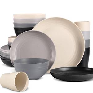 lot 1485 image: Gudvilla Wheat Straw Dinnerware Sets, 32Pcs Plastic Plates and Bowls Sets for 8, Unbreakable Reusable Wheat Straw Bowls Plates Cups Dishes Set, Dishwasher Microwave Safe, for RV Kitchen Camping