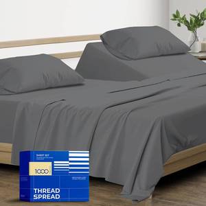 lot 1488 image: THREAD SPREAD 100% Pure Egyptian Cotton Split King Sheets Sets for Adjustable Bed - 1000 Thread Count 5 PC Top Split King Sheet for Sleep Number Bed, Cooling Sheets, Fits Mattress upto 18 - Dark Grey
