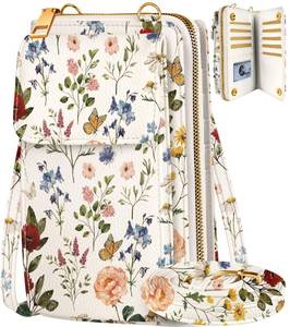 lot 2100 image: Miss Adola Cute Crossbody Purse Cell Phone Bags for Women - Leather Cellphone Wallet Purse with Adjustable Shoulder Rope and Wallet Card Slots, Floral Flower
