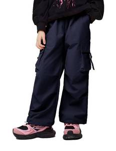 lot 2105 image: Hvididan Girls Cargo Pants Trousers with Pockets Wide Leg Dance Streetwear Joggers, Navy Blue Pants Size 12