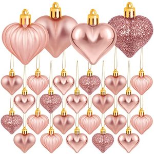 lot 2110 image: Elcoho 48 Pieces Valentines Day Heart Shaped Baubles Hanging Heart Ornaments Valentines Tree Decorations for Valentines Day Ornaments Party Wedding Anniversary Decor, Rose Gold