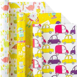 lot 2119 image: MAYPLUSS Kids Birthday Wrapping paper - Mini Roll 17 In x 10 Ft Per Roll - Adorable Colorful DinosaurCarMechanical Robotic Pattern Gift Wrap Present Paper for Birthday,Party, Baby Shower & Holiday