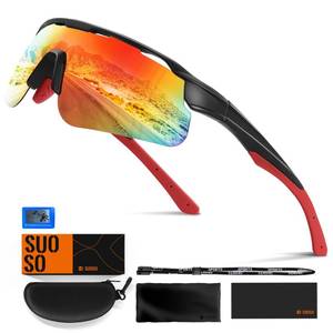 lot 2121 image: suoso Polarized Sports Sunglasses for MenPolarized Glasses Men Women Youth Cycling Running Driving Fishing Baseball,Red, Large