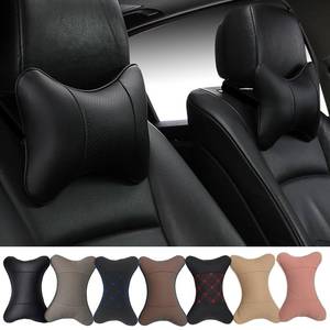 lot 2127 image: yuhuru Car Neck Pillows Both Side Pu Leather 2pieces Pack Headrest Fit for Most Cars Filled Fiber Universal Car Pillow (Black)
