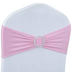 lot 2128 image: Babenest Spandex Chair Sashes Bows 50PCS Premium Stretch Chair Cover Band with Buckle Slider Universal Elastic Chair Ties for Wedding Party Ceremony Reception Banquet Decoration (Pink)