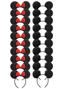 lot 2143 image: CHuangQi 20 pcs Mouse Ears Headband, Solid Black and Red Bow Headband for Boys and Girls Birthday Party or Celebrations