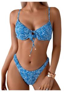 lot 2151 image: SweatyRocks Womens Bathing Suits Floral Print Tie Knot Front Bikini Set High Cut Swimsuits Multicolor Medium