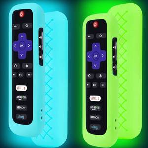 lot 2153 image: A 2 Pack Remote CaseBattery Cover for TCL Roku Smart TV Steaming Stick Remote, Silicone Protective Controller Universal Sleeve Skin Glow in The Dark Blue and Green