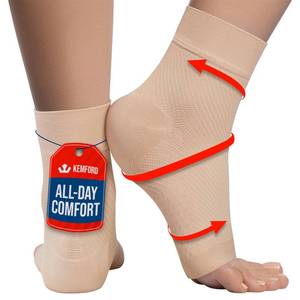 lot 2156 image: KEMFORD Ankle Compression Sleeve - 2-Pack, Plantar Fasciitis Braces - Open Toe Compression Socks for Swelling, Sprain, Neuropathy, Foot Arch Support for Men and Women - 20-30mmhg, L, Beige