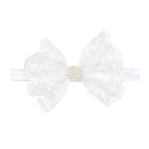 lot 2158 image: Koolgil Baby Girls Elegant Lace Bow Knot Headband Childrens Rhinestone Pearl Lace Headband for Birthday Party Photography (White Pearl)