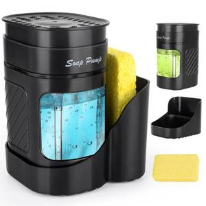 lot 2162 image: Kitchen Dish Soap Dispenser with Sponge Holder, 3-in-1 Countertop Dishwashing Soap Pump Dispenser Set for Kitchen Sink, Useful Kitchen Gadgets - Black