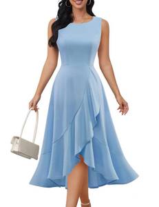 lot 2166 image: DRESSTELLS Cocktail Dresses, Womens Formal Wedding Guest Church Bridesmaid Teen Graduation Prom Party 2025 Vintage Tea Length Pastel Dress Blue M
