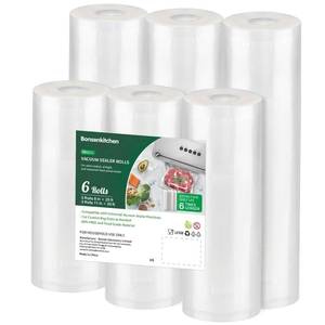 lot 2168 image: Bonsenkitchen Vacuum Sealer Rolls Bags, 6 Pack 3 Rolls 11 x 20  3 Rolls 8 x 20 Commercial Grade BPA Free Bag Rolls, Durable Customized Size Food Vac Bags for Storage and Sous Vide Cooking VB3211