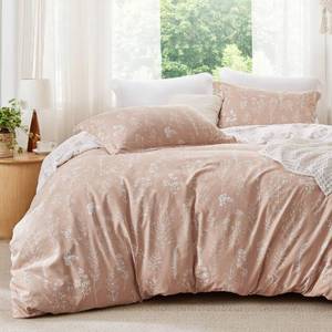 lot 2181 image: Bedsure Duvet Cover King Size - Reversible Pink King Duvet Cover Set with Zipper Closure, 3 Pieces Botanical Floral Patterned Bedding Set with 8 Corner Ties and 2 Pillow Shams