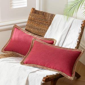 lot 2183 image: Phantoscope Pack of 2 Farmhouse Decorative Throw Decorative Pillow Cover Burlap Linen Trimmed Tailored Edges Red, Plain, 12 x 20 inches, 30 x 50 cm