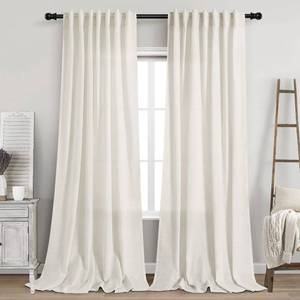 lot 2198 image: Cream Linen Curtains 102 inches Long 2 Panels Set for Living Room Extra Long Back Tab Curtains Neutral Farmhouse Light Filtering Semi Sheer Linen Drapes Ceiling to Floor for Large Window Ivory