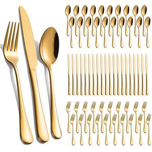 lot 2205 image: 60-Pcs Gold Silverware Set - Stainless Steel Flatware Cutlery Set Service for 20, Mirror Polished Gold Flatware Set Include Forks Spoons Knives for Home, Wedding, Restaurant, Dishwasher Safe