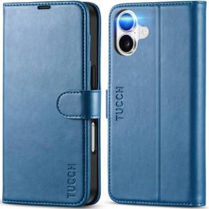 lot 2206 image: TUCCH Wallet Case for iPhone 16, Magnetic PU Leather Kickstand Flip Cover with 4 Card Slot Shockproof TPU Interior Shell, RFID Blocking Folio Case Compatible with iPhone 16 5G 2024, Light Blue