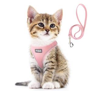 lot 2216 image: Fida Cat Harness and Leash Set for Walking Kitten and Puppy, Escape Proof Kitten Harness with Breathable Lightweight Soft Mesh, Adjustable Reflective Step-in Design. (XXXS, Pink)