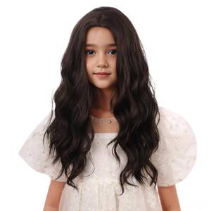 lot 2225 image: Edivd Kids Dark Brown Wig Girls Long Chestnut Brown Wavy Curly Wig Child Middle Part Wigs Heat Resistant Synthetic Wigs with Cap