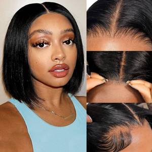 lot 2239 image: Wear and Go Glueless Bob Wig Human Hair Pre Plucked Pre Cut Straight 5X5 HD Lace Closure Bob Wigs Human Hair For Black Women Glueless Wigs Human Hair Short Bob Wig 10 inch (human hair wigs, 10)