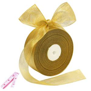 lot 2243 image: 50 Yards Gold Glitter Ribbon 1 12 Inch, Sparkly Width Solid Fabric Ribbon for Gift Wrapping, Crafts, Holiday Wedding Birthday Party Decoration Flower Bouquet, 1.5 Inch Metallic Gold Ribbon Roll