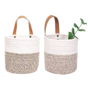 lot 2247 image: 2pack Small Hanging Basket-Cotton Rope Wall Basket with Handle, Hanging Storage Baskets, Shelf Baskets Storage Bin Closet Organizer 6�6.3, Woven Plant Basket - (White & Brown)