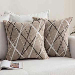 lot 2262 image: MIULEE Pack of 2 Decorative Throw Pillow Covers Woven Textured Chenille Cozy Modern Concise Soft Light Tan Square Cushion Shams for Bedroom Sofa Car 18 x 18 Inch