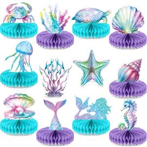 lot 2277 image: 12Pcs Mermaid Party Supplies Mermaid Birthday Honeycomb Centerpieces for Under The Sea Party Decorations Ocean Mermaid Theme Table Honeycomb for Ocean Mermaid Theme Birthday Baby Shower Party Favors