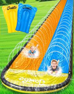 lot 2281 image: JAMBO XL Premium 20Ft Slip Splash and Slide with 2 Bodyboards, Heavy Duty Water Slide with Advanced 3-Way Water Sprinkler System, Backyard Waterslide, Splash Mat, Outdoor Water Toys n Slides for Kids