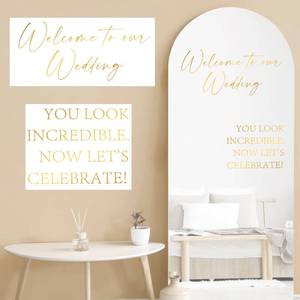 lot 2284 image: Watersay 2 Pcs Welcome to Our Wedding Mirror Decal Vinyl Lettering Decal Sticker Removable Letters Wedding Decals for Mirrors Glass Window Sign Marriage Decoration(Gold)