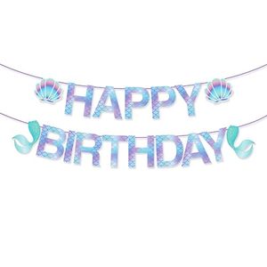 lot 2289 image: Mermaid Birthday Banner Mermaid Party Supplies Mermaid Birthday Party Banner Mermaid Banner for Baby Shower Kids Mermaid Happy Birthday Theme Decorations