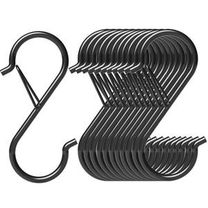 lot 2291 image: HEDGBOBO 12 Pack Heavy Duty Metal 3.5 S Hooks with Safety Buckle for Hanging Kitchen UtensilsPlantsPots & PansClothes, Hats