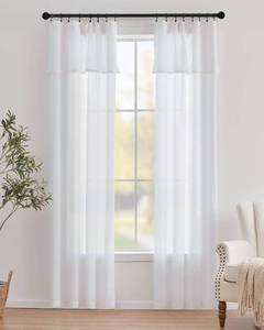 lot 2295 image: jinchan Linen Blend Light Filtering Curtains 38W x 84L Inch Off White for Living Room Farmhouse Boho Curtains Attached Valances Hooks Drapes 2-Panel Set