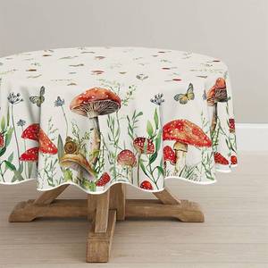 lot 2302 image: Horaldaily Vintage Mushroom Forest Tablecloth 60x60 Inch Round, Seasonal Vintage Washable Seasonal Table Cover for Party Picnic Dinner Decor