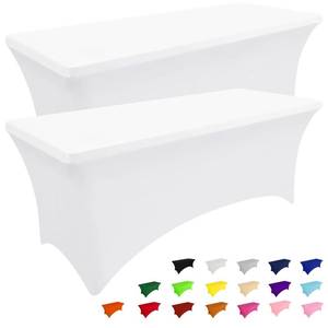 lot 2325 image: Smiry 2 Pack Spandex Table Cloth 6FT, Elastic Fitted Stretch Tablecloths for Rectangle Tables, Washable Table Cover for Outdoor, Wedding, Banquet & Parties (White, 72Lx30Wx30H Inch)