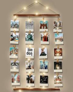 lot 2345 image: Picture Frames Collage Wall Decor - Picture Board for Photos Polariod Display with 30 Clips and Adjustable Strings, 15FT String Light, Artwork Hanging Multiple Pictures Hangers, 15.8L X 27.6W