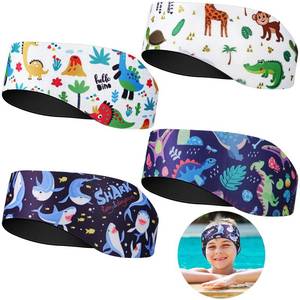 lot 2351 image: Zhanmai Swimming Headband, 4 Pieces Kids Waterproof Neoprene Hairband with Ear Covers, Adjustable Swimmers Headband for Ear Protection (Dinosaur Style, 22 Inch)