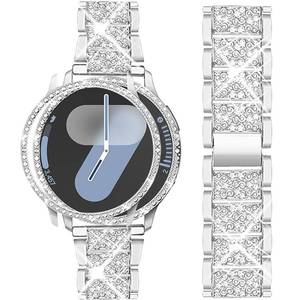 lot 2356 image: Mosonio Compatible with Samsung Galaxy Watch 7 Band 40mm, 20mm Bling Jewelry Metal Band with 40mm Cover Case for Women for Galaxy Watch 7��Silver,40 mm��