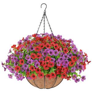 lot 3561 image: AGIRL Artificial Flowers Hanging Plants in Basket,Artificial Hanging Flowers for Outdoor Indoor Decor,UV Resistant Hanging Baskets with Fake Flowers for Patio Garden Porch Deck Decoration
