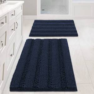 lot 3567 image: H.VERSAILTEX Navy Blue Bathroom Rugs 2 Piece, Bath Mat Set Slip-Resistant Extra Absorbent Soft and Fluffy Striped Chenille Bath Rugs, Floor Mats Dry Fast Machine Washable (20 x 3217 x 24)