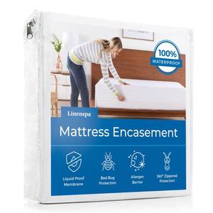 lot 3568 image: Linenspa Zippered Mattress Encasement �� King Size Waterproof Mattress Protector �� Quiet Cover & Complete protection �� Dorm Room Essentials, White