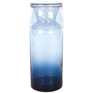 lot 4211 image: Rakle Bedside Water Carafe&nbsp 23.6oz Water Carafe and Glass&nbsp Blue Colored Glass Water Pitcher for Nightstand, Bedroom, Bathroom Glass Water CarafeMouthwash Container for Water, Lemonade, Juice