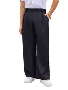lot 4227 image: OYOANGLE Mens Pleated High Waist Wide Leg Pants Loose Fit Casual Pants with Pocket Black Medium