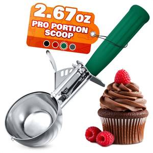 lot 4232 image: 2.67Oz Ice Cream Scoop with Trigger #12 - Ice Cream Scooper for Portion Control, Gelato, Cookie Dough, Meatballs - Stainless Steel, Easy to Use & Clean, Rust & Stain Resistant, Ergonomic Non-Slip Grip